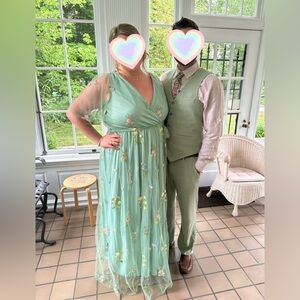 Elegant Green Floral Women's Dress